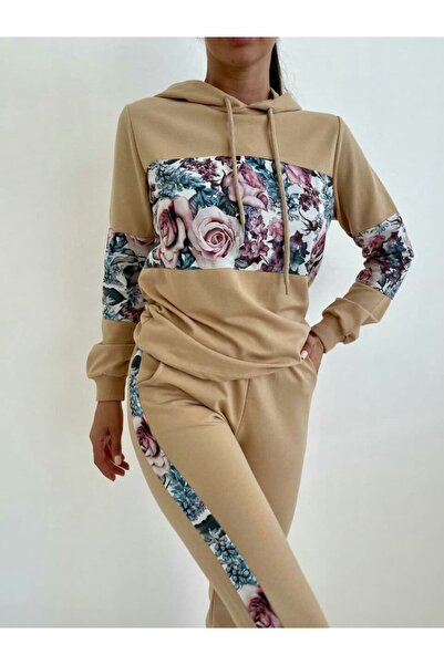 Fashionhaine.ro Women's Hooded with Floral Inserts – Rose Model