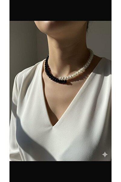 MDGS COLLECTİON قلادة من اللؤلؤ الأسود والأبيض