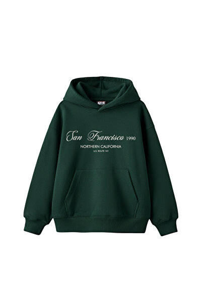Sekizbiraltı San Francisco 1990 Printed Oversized Unisex Dark Green Hoodie