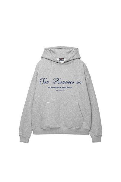 Sekizbiraltı San Francisco 1990 Printed Oversized Unisex Light Gray Hoodie