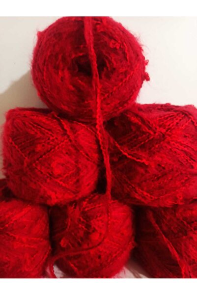 İPEK YÜN İPLİK DÜNYASI Moher Knitting Yarn (Red) Brumel Boucle (Red) Mix 800Gr