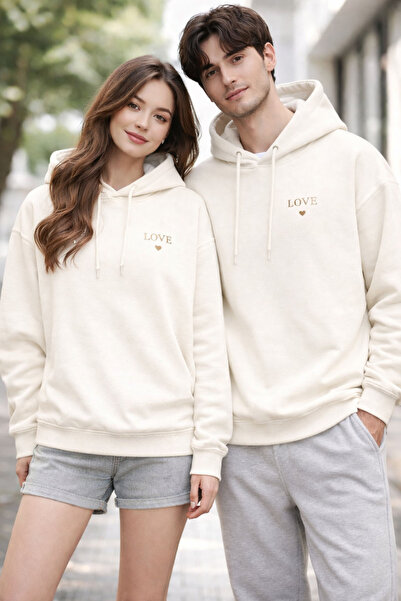 MODA Love Aşk Printed Valentine's Day Giftfebruary 14 Black Hooded Sweatshirt...