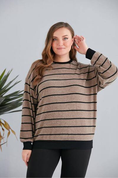 TUSSE Elegant Women's Soft Striped Sports Plus Size Sweat Blouse