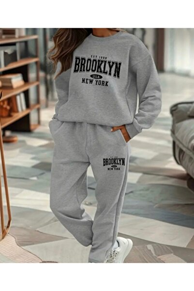 FUFLUNS Brooklyn Usa New York Printed Unisex Oversize Crop Top Bottom Tracksu...