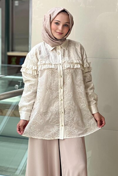Ghisa Floral Embroidered Shirt with Ruffle Detail