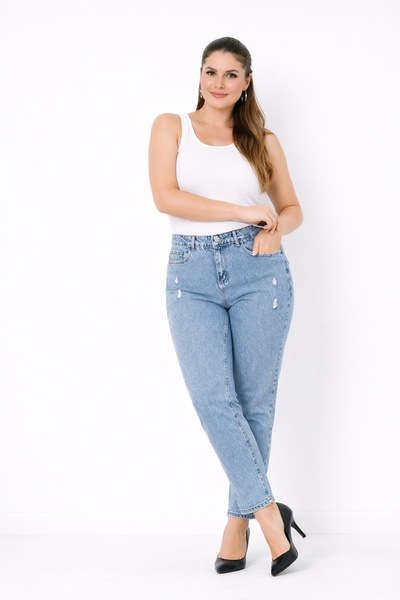 Şans Women's Plus Size Blue, Ripped Detail, High Waist 5 Pocket Jeans 65N39329