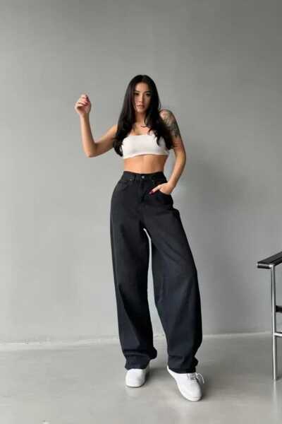 Trn JNS Blugi largi confortabili, cu detaliu de cataramă neagră, pantaloni la...