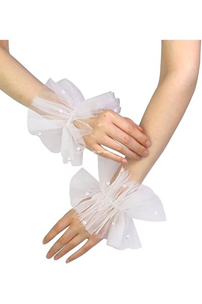 BBA TULLE STORE قفازات زفاف بدون أصابع مزينة بالخرز، قفازات زفاف قصيرة مزينة ...