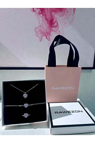 RAWEZON Çantalı Kutulu Lotus Kolye- Çelik Pembe Kalp Kolye-Bileklik ve Yüzük ...