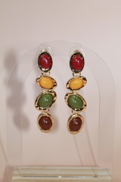 Luvix Design Colorful Stone Dangle Gold Detailed Earrings