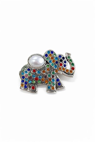 OEM Lucky Elephant Brooch Multicolor Pearl Crystals 5x4cm Gold/Silver