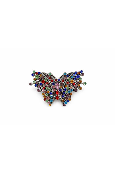 OEM Butterfly Brooch Multicolor Crystals Rhinestones Silver Elegant 5x3 cm
