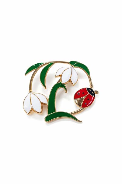 OEM Floral brooch 5x5 cm with ladybug and gold finish, spring gift with natur...