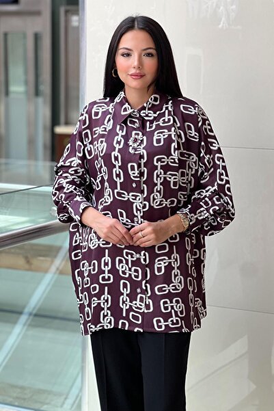 Ghisa Batwing Sleeve Stone Button Satin Shirt