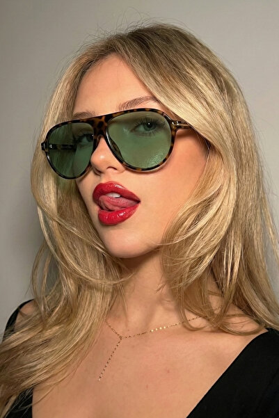 MACERATİ نظارات شمسية خضراء بإطار ليوبارد للجنسين من سيني