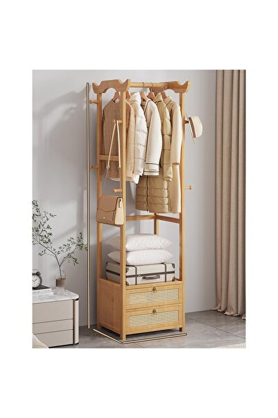 KEKE علاقة ملابس أرضية بتصميم خشبي متعددة الاستخدامات، لون بني، مناسبة لغرفة ...