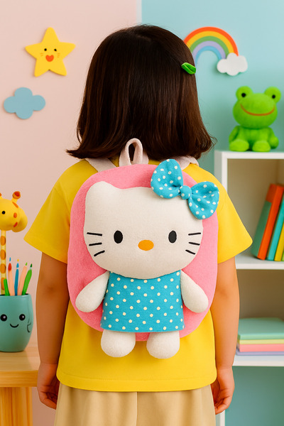 Livava Geantă de pluș Kitty Mini, cu curea reglabilă pentru rucsac pentru cop...