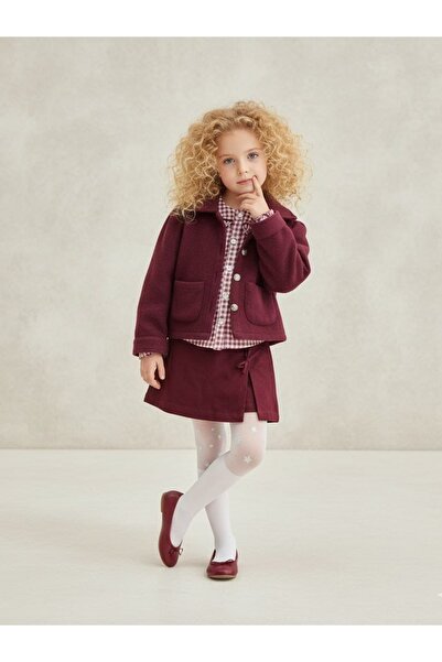 ESKİŞEHİR YUMURCAK Girls' Plaid Shirt with Paddle Coat Shorts-Skirt Set