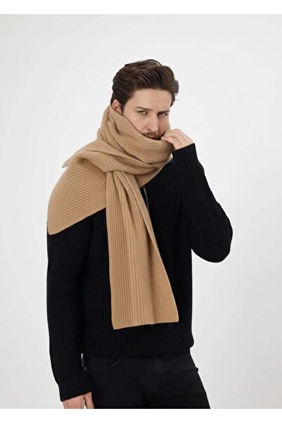 odelon Men's Wool Thick Knit Scarf Beige