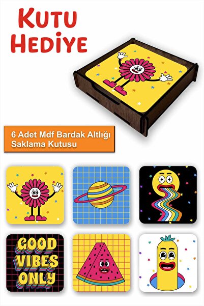 UNT مجموعة ممتعة من 6 قواعد أكواب ملونة من خشب MDF |   تصميم فن البوب الملون ...