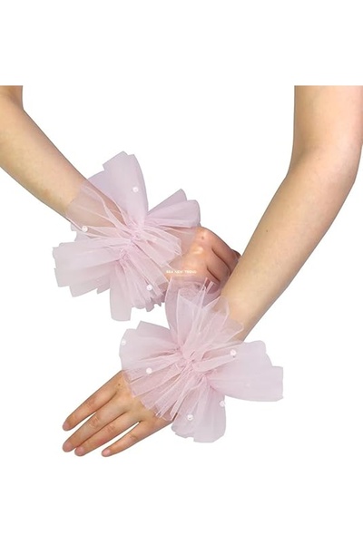 BBA TULLE STORE قفازات زفاف بدون أصابع مزينة بالخرز، قفازات زفاف قصيرة مزينة ...