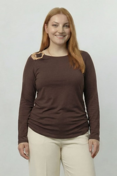 tarzımsüper Women's Plus Size Shoulder Detail Long Sleeve Basic Blouse