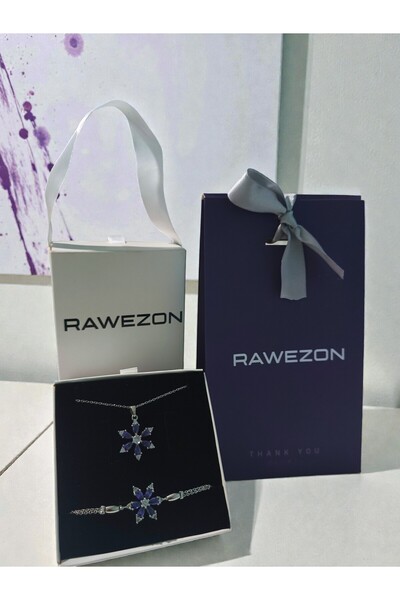 RAWEZON Çantalı Kutulu Lotus Kolye- Çelik Mor Lotus Kolye ve Bileklik - Sevgi...