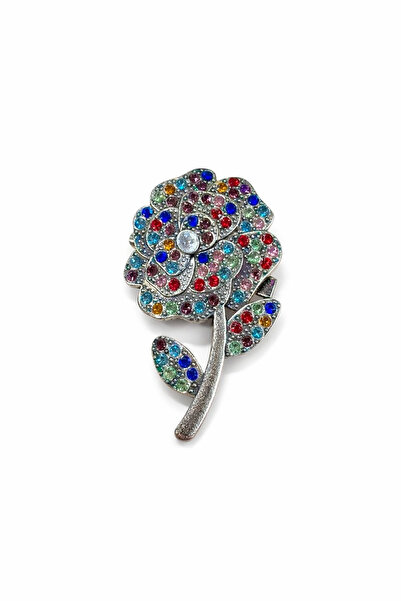 OEM Martisor Brooch Multicolored Flower 5x3cm Crystals Rhinestones Elegant
