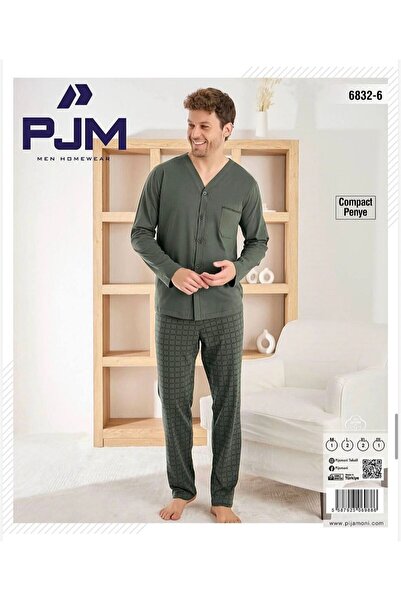PJM Men's Buttoned Compact Combed Cotton Long Sleeve Pajama Set