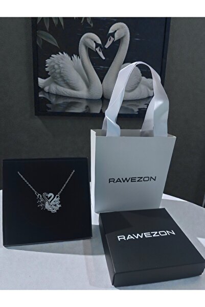 RAWEZON Black and White Stone Steel Double Swan Necklace with Box and Bag - G...