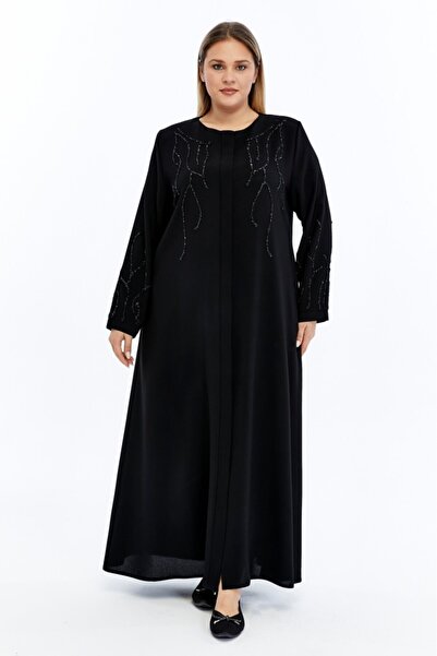 Jamila Taşlı Büyük Beden Petek Kumaş Ferace