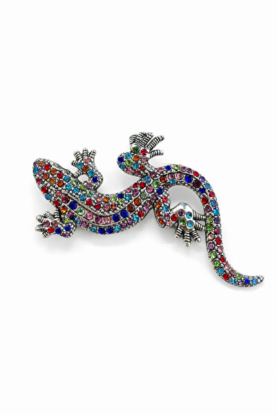 OEM Multicolored Gecko Lizard Brooch 6x2 cm Crystals Rhinestones Elegant