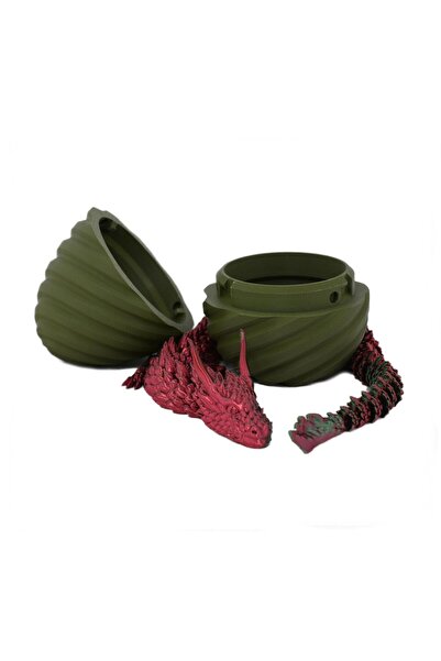 Sani Figurină, Dragon în Ou Spiral 90 x 120 mm, Verde Închis, Roșu