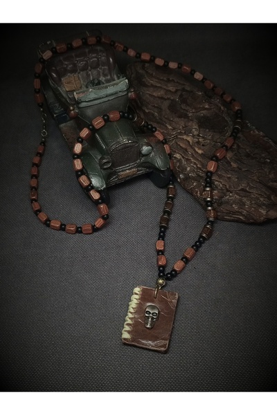 Takı By Erk BAŞKA YERDE YOK ! ! ! - KURUKAFA OBJELİ - DERİ UÇLU - AHŞAP, CAM ...