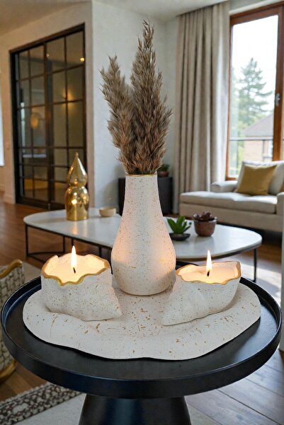 KK Dekoratif 4'lü Vazo ve Mumluk Seti (Çiçek ve Mum Dahil)