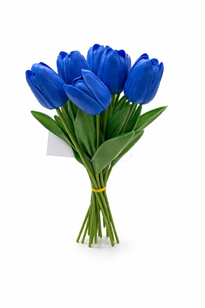 OEM Set de 10 lalele artificiale albastru intens, moi la atingere, fir indivi...