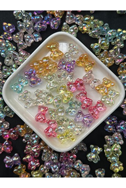 Bijumix Aksesuar 15 Adet Karışık Şeffaf Renkli Akrilik Ayıcık Boncuk – 18 mm