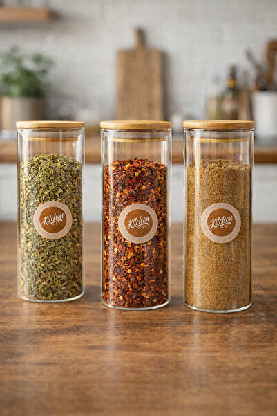 Kitchen Way Set of 3 Round Glass Jars with Bamboo Lids 300ml Food Storage Jar...