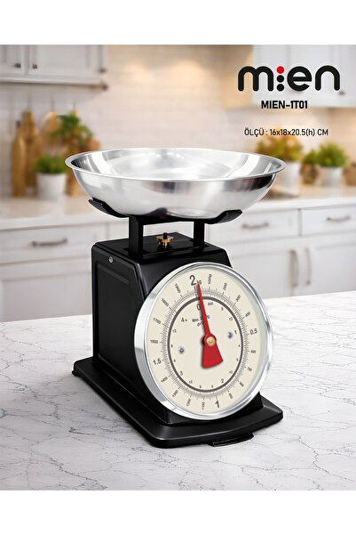 MİEN Siyah Gümüş Detaylı Retro Mutfak Terazisi