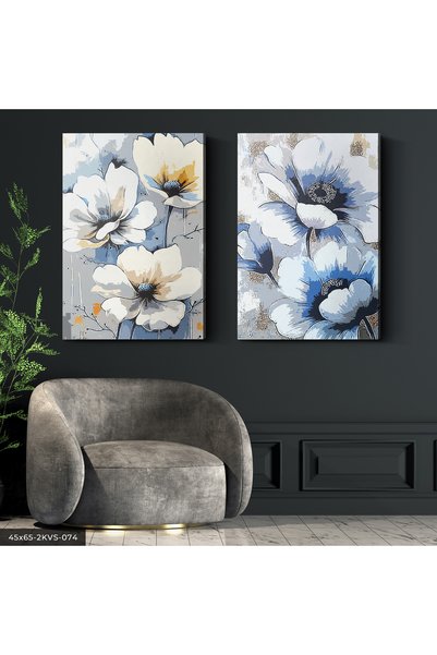 Evinemoda White Flowers 2 Piece Canvas - Canvas Painting