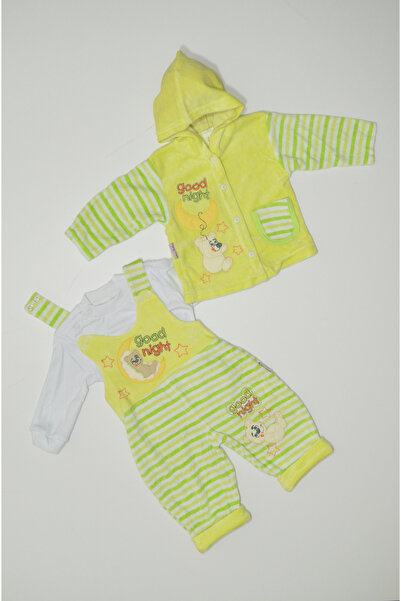 Baby Slon Kids Clup Kışlık kadife üçlü ay nakışlı çıtçıt kapamalı kapüşonlu u...