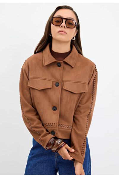 jöns since 1997 Women's Braided Pocket Short Tan Suede Jacket