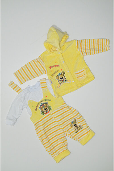 Baby Slon Kids Clup Kışlık kadife üçlü köpek nakışlı çıtçıt kapamalı kapüşonl...