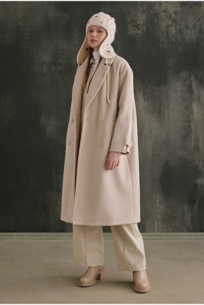 HEQA Double-Breasted Long Coat Bone