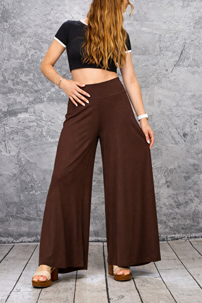 İDOL Brown Wide-Leg Combed Cotton Skirt Pants