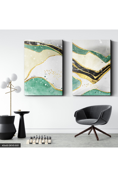 Evinemoda Gold Glitter Abstract Art 2 Piece Canvas - Canvas Painting
