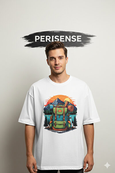 PERISENSE Unisex Cosmic Backpack Printed Premium Combed Cotton Oversized T-Shirt