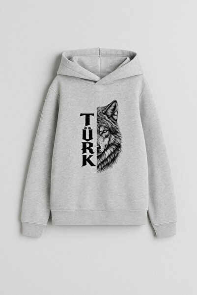 MODA Turkish Bozkurt Göktürkçe Written Printed Gray Women Men Kids Hooded Swe...