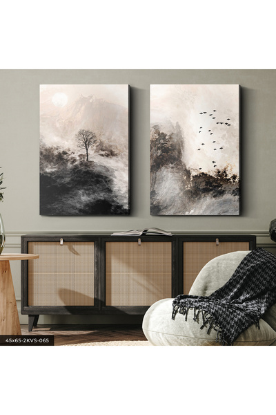 Evinemoda Fırça İzleriyle Modern Sanat 2 Parça Kanvas - Canvas Tablo