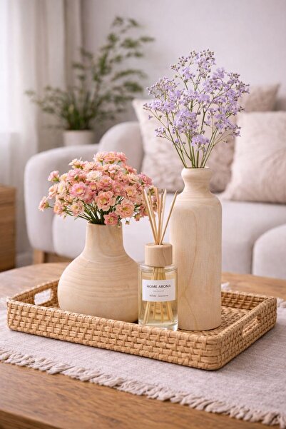 ENYAZA(2024) 2'Li Ahşap Vazo Açık Renk- Dekoratif Vazo, Bohem Vazo, El Yapımı...